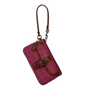 Coach Pink Pouch Shoulder bag Wristlet Signature Canvas Leather Vintage Y2K